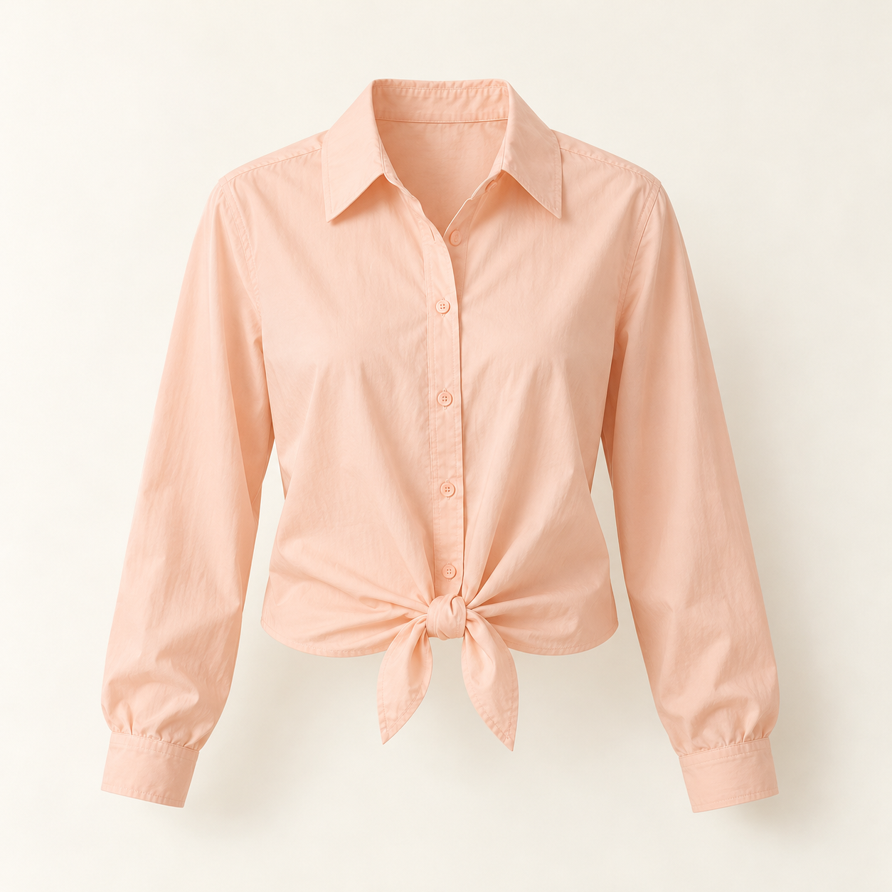 Daisy Tie-Hem Shirt in Pale Peach, front view