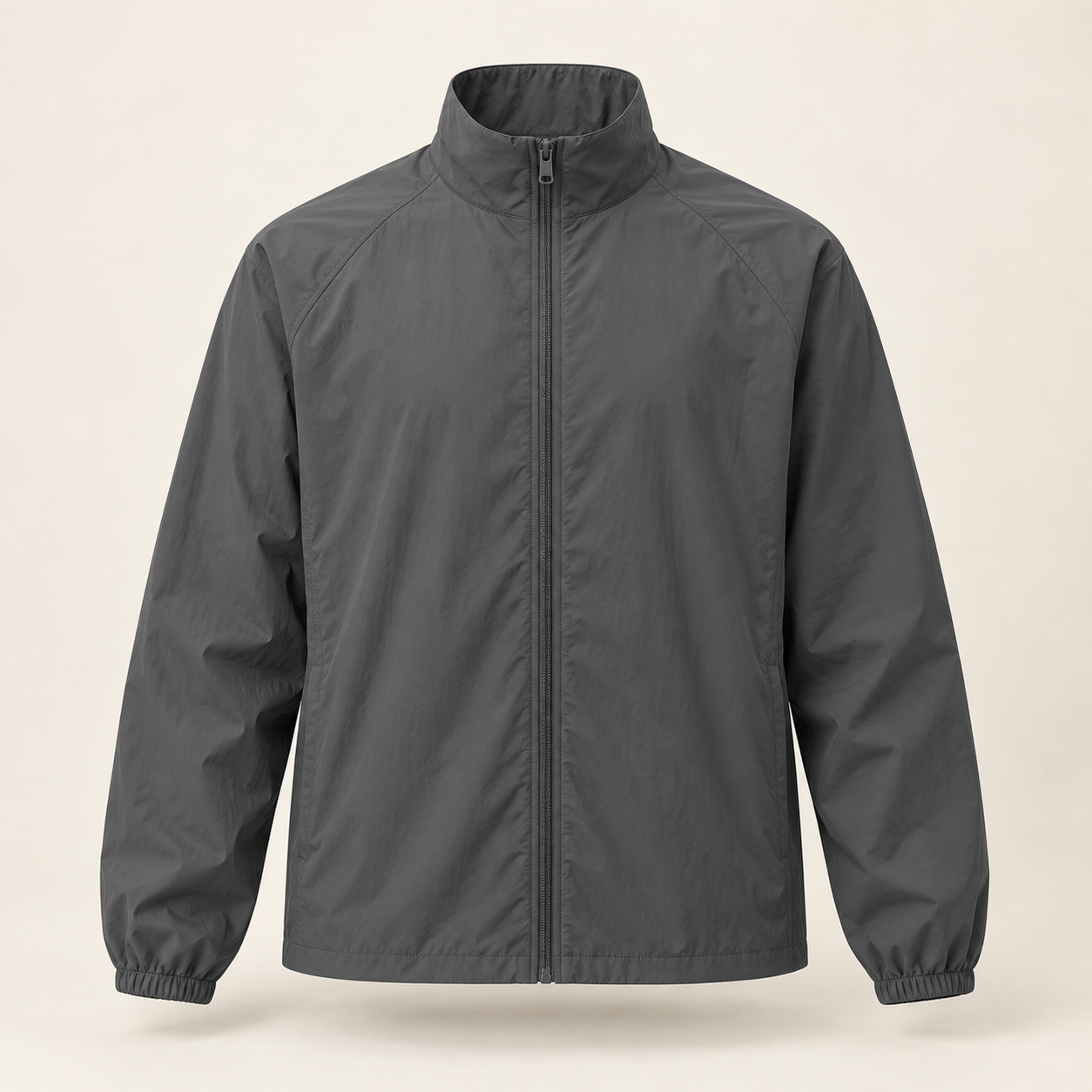 Horizon Stand-Collar Jacket in Soft Charcoal, front view