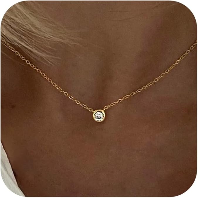 Diamond Necklaces for Women, Dainty 14k Gold/Sterling Silver Choker Necklace Simple Gold Plated CZ Jewelry Necklaces for Women Trendy Gifts - Bezel Diamond