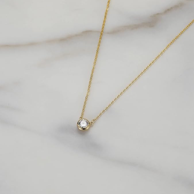 Diamond Necklaces for Women, Dainty 14k Gold/Sterling Silver Choker Necklace Simple Gold Plated CZ Jewelry Necklaces for Women Trendy Gifts - Bezel Diamond