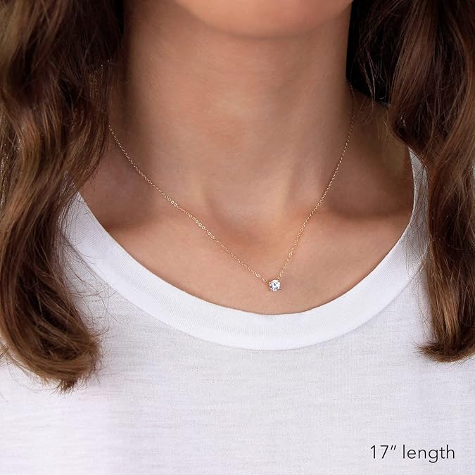 Diamond Necklaces for Women, Dainty 14k Gold/Sterling Silver Choker Necklace Simple Gold Plated CZ Jewelry Necklaces for Women Trendy Gifts - Big CZ